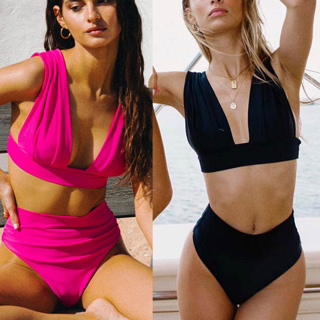 Dame bikini-sæt med dyb V-udskæring og høj talje Stilla