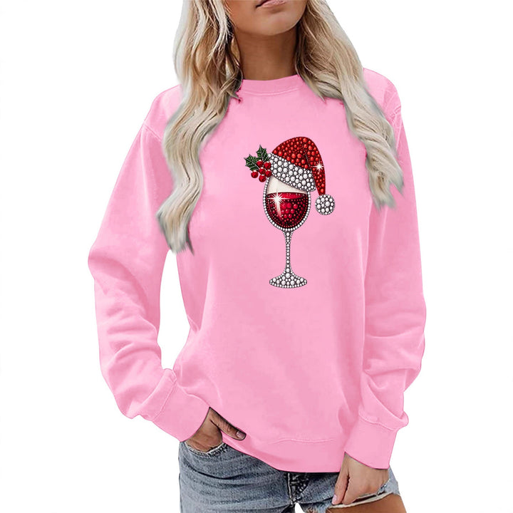 Kvinders sweatshirt med blødt foer og festligt vinmotiv Stilla