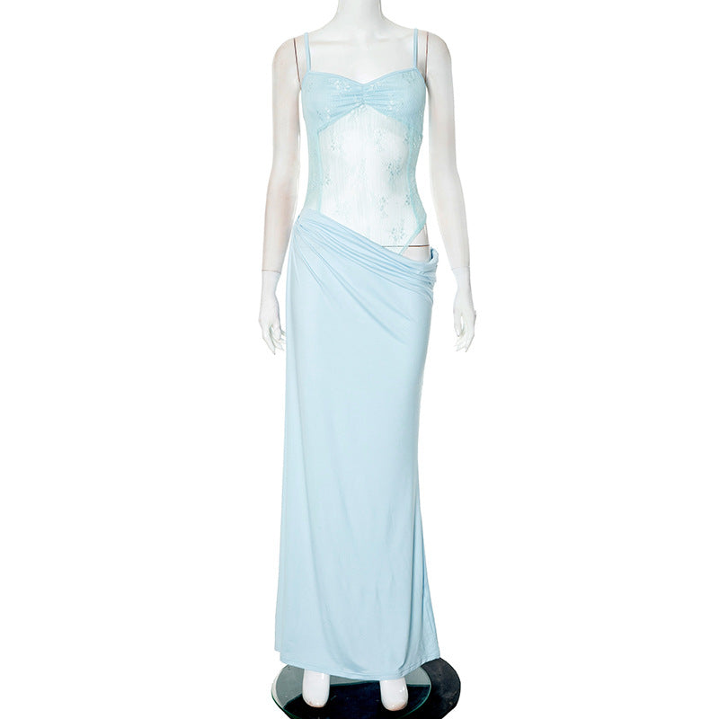 Femme Elegante Maxikjole med Spidsetop Stilla
