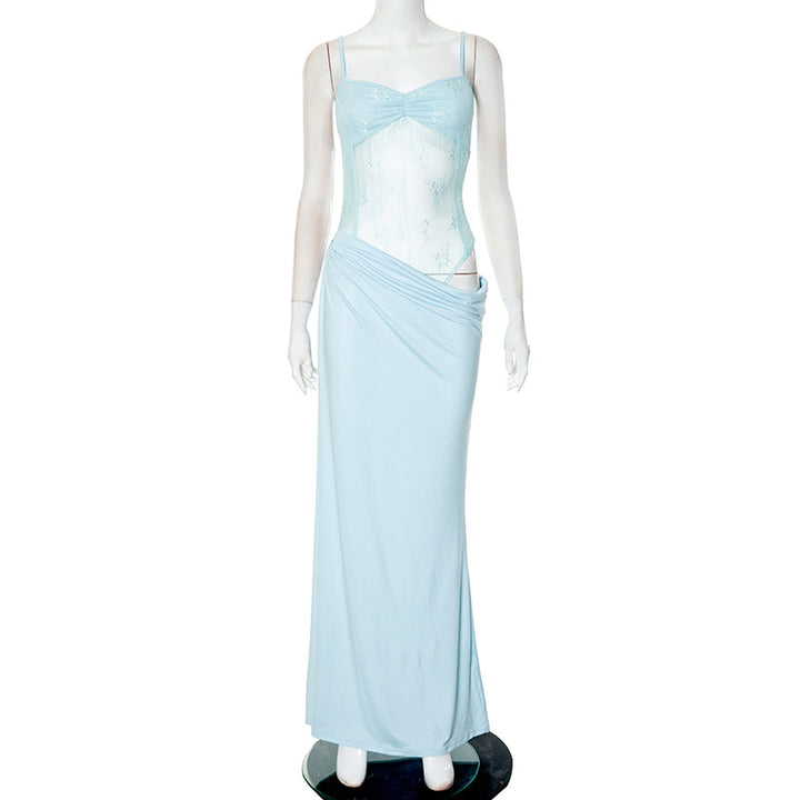 Femme Elegante Maxikjole med Spidsetop Stilla
