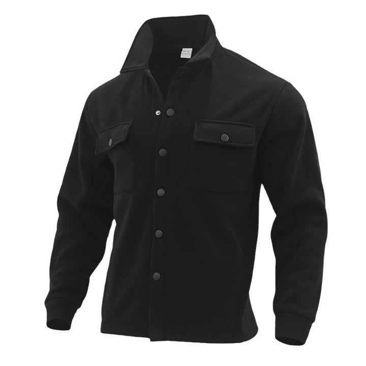 Herrer nan moderigtige overshirt-jakke i filtlook med påsyede brystlommer og synlig trykknapliste Skovae