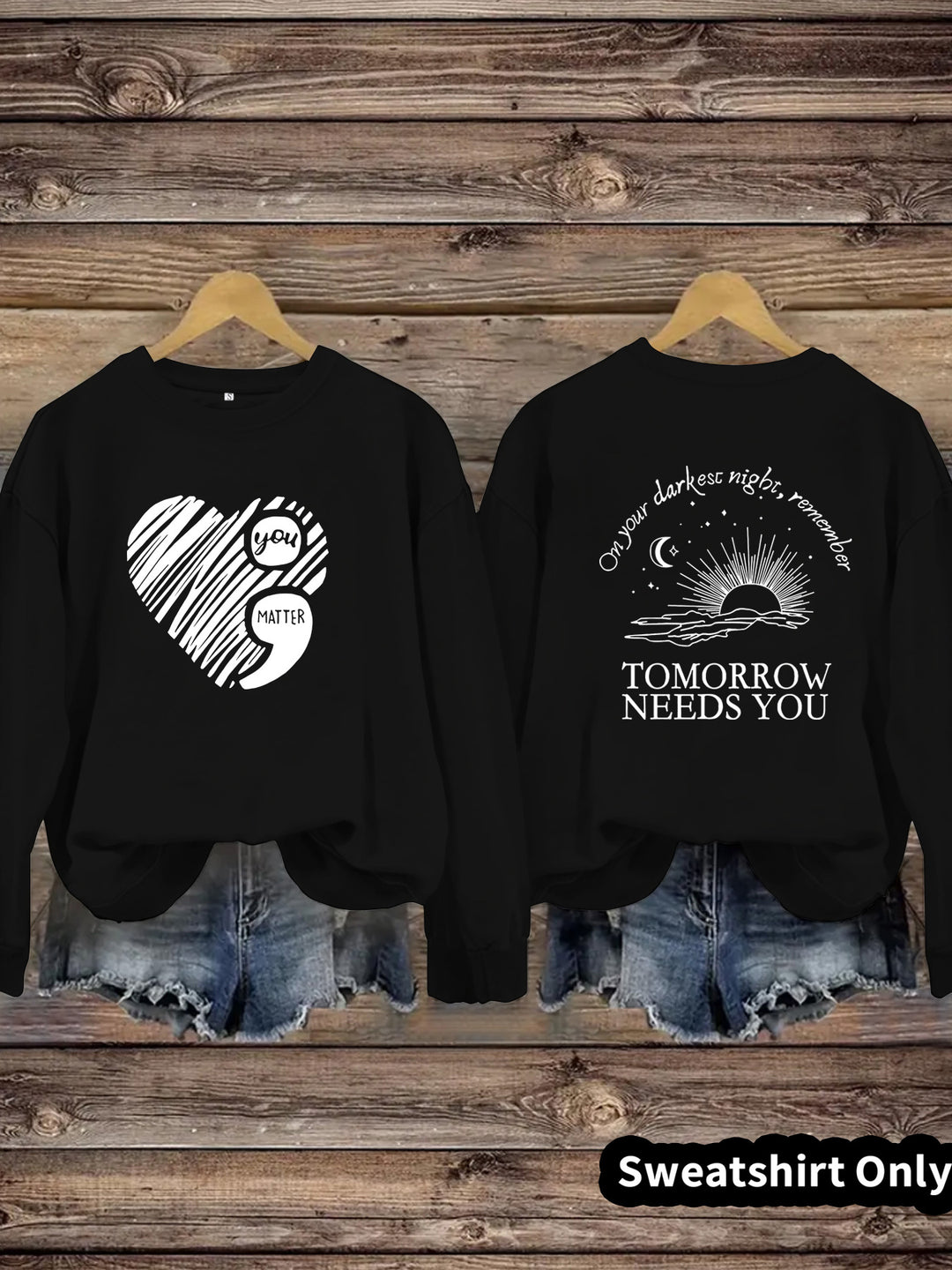 Kvinders sweatshirts med inspirerende print og stort hjerte motiv Stilla