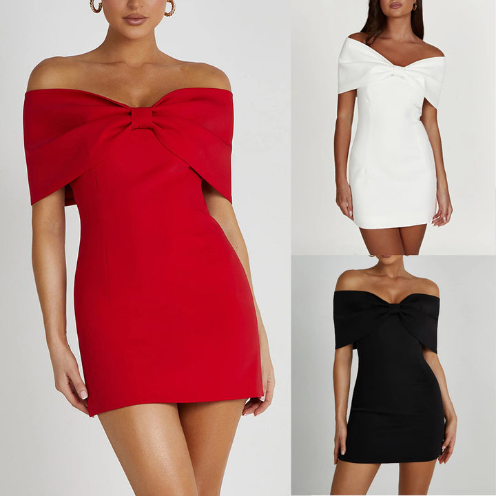 Dame Off-Shoulder Minikjole med elegant sløjfe-applikation Stiila