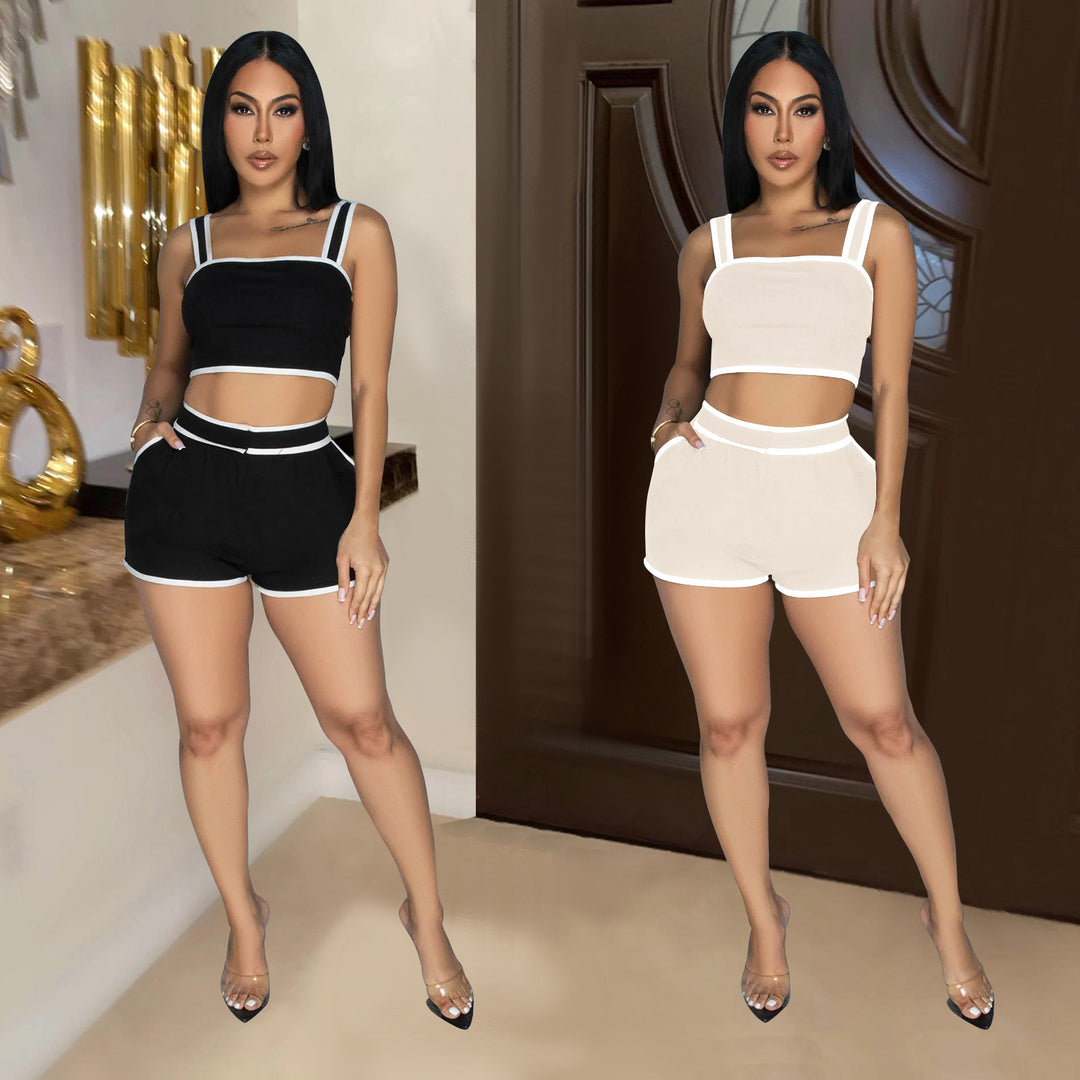 Dame Sporty Crop-Top og Shorts Sæt med elastisk Talje og kontrasterende Accenter Stilla