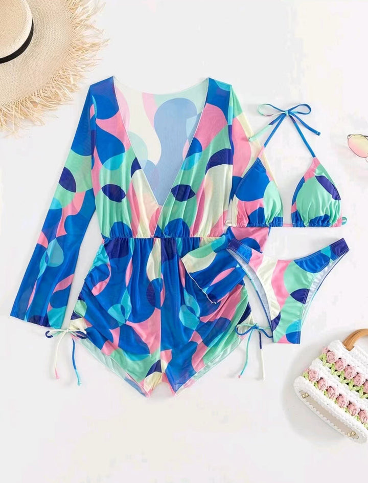 Femme Farverig Print Badedragt og Bikini Sæt Stilla