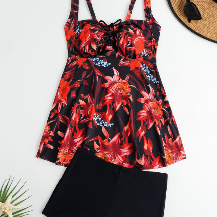 Dame Tankini med blomster Overtøj og behagelige Shorts Skovae