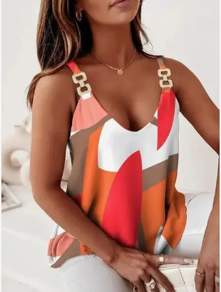 Dame stribet satin-camisole-top med iøjnefaldende stropper Stilla