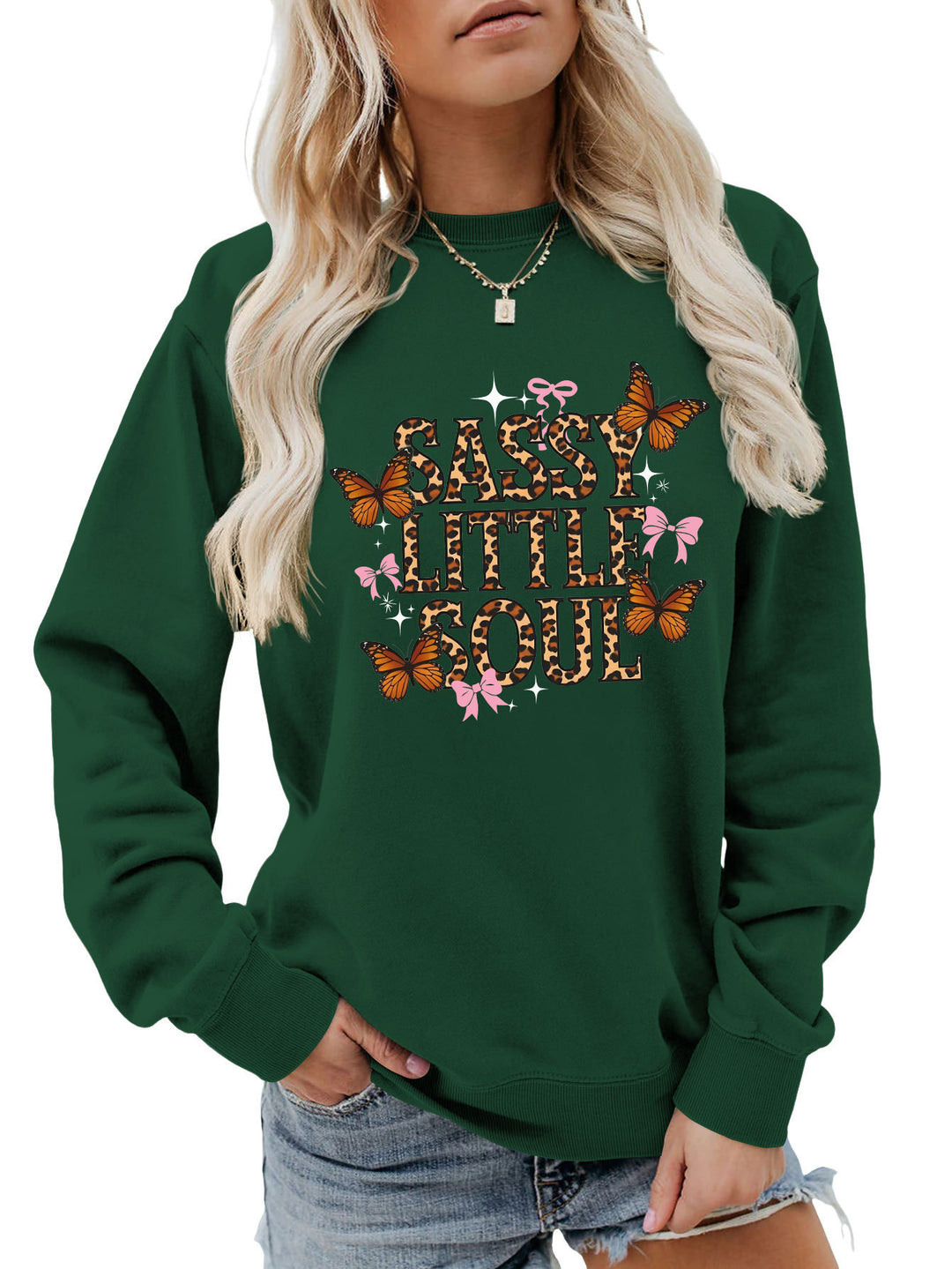Kvinders sweatshirt med kunstnerisk sommerfugledesign Stilla