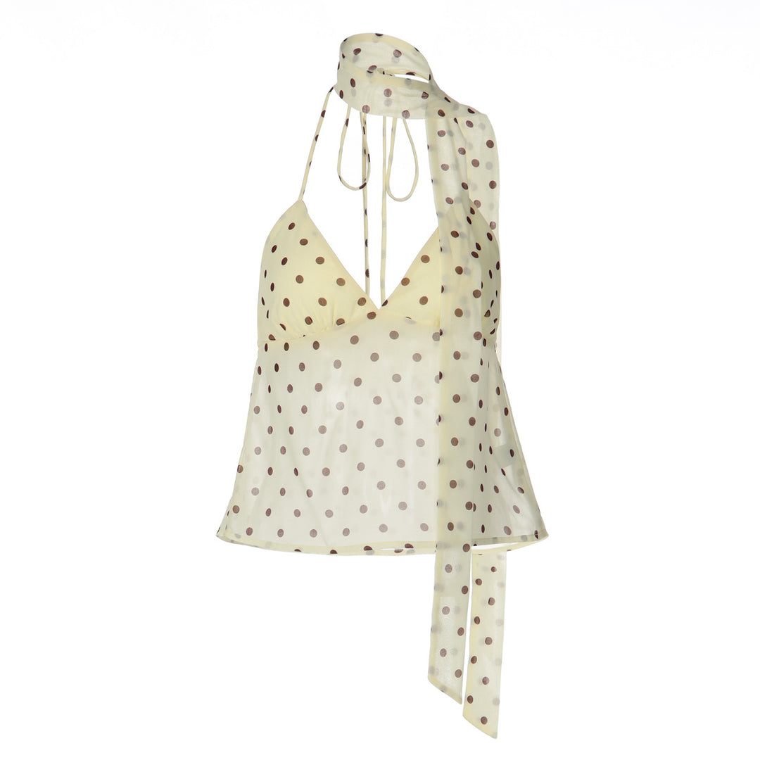 Dame Legesyngt Polka Dot Top med Halter-design og smart Bindingsdetalje Skovae