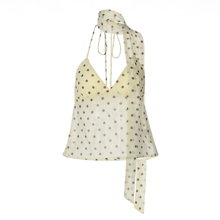 Dame Legesyngt Polka Dot Top med Halter-design og smart Bindingsdetalje Skovae
