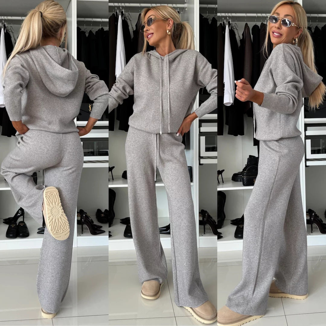 Kvinder Casual Fleece Hoodies og Løse Bukser Sæt Skovae