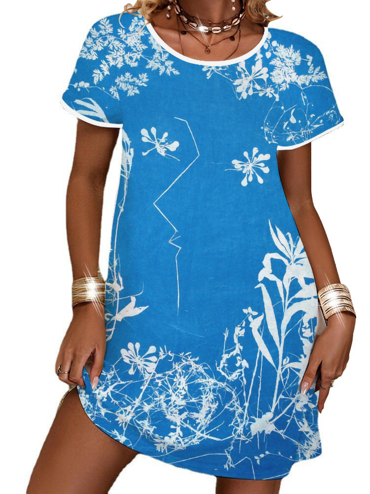 Dame sommerligt T-shirt-kjole med blomsterprint Skovae