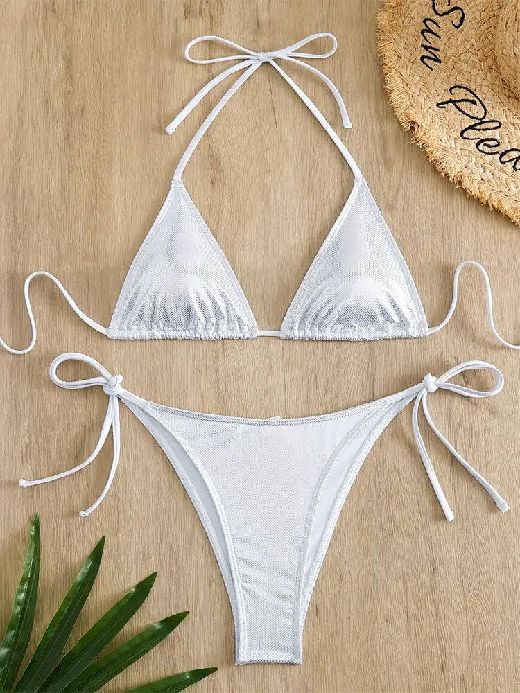 Dame triangel-bikini med glitrende netdesign Skovae