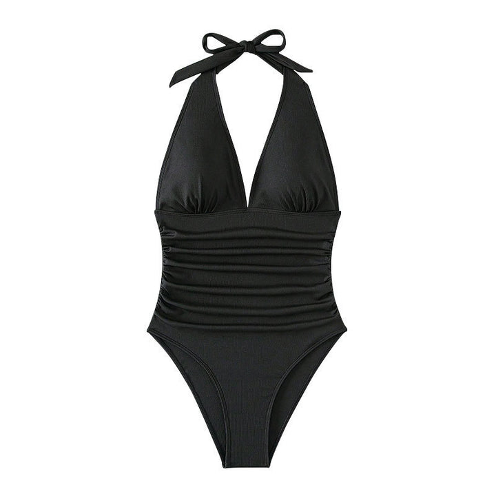 Dame one-piece badedragt med dyb V-udskæring og figursyet design Skovae