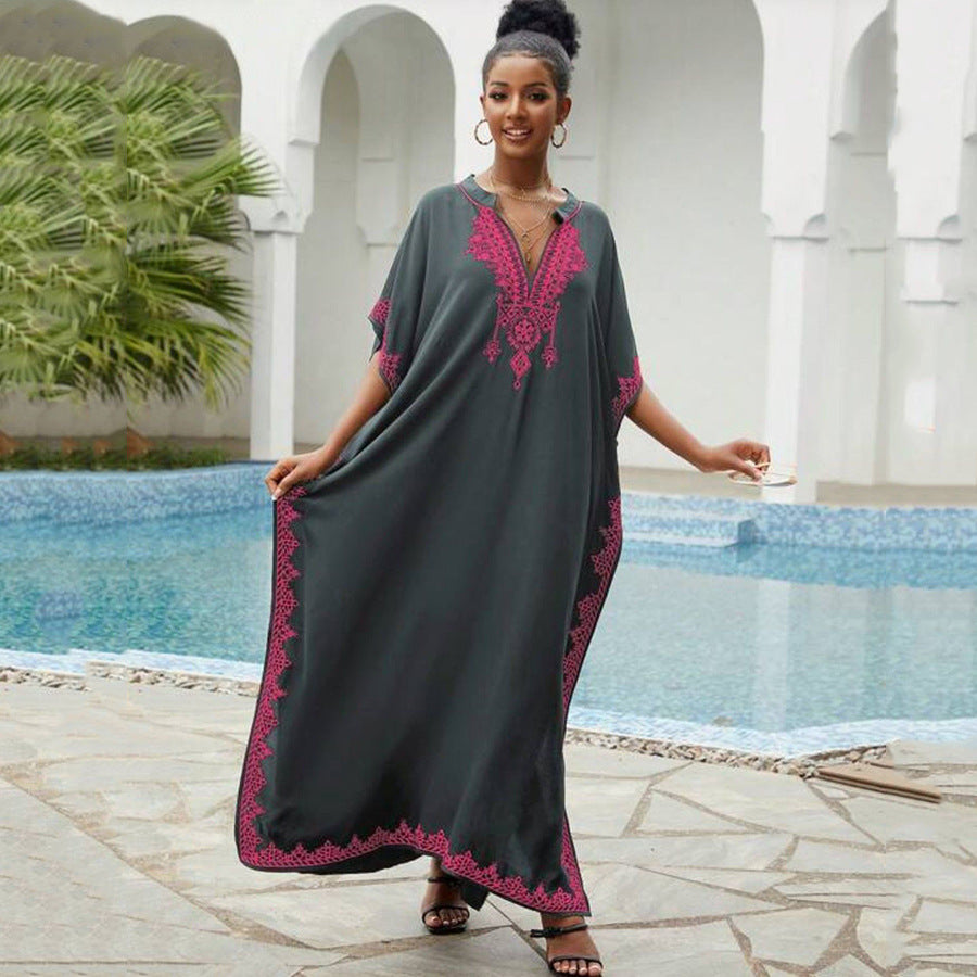 Dame lang kaftan kjole med luksuriøs broderet borte Stilla