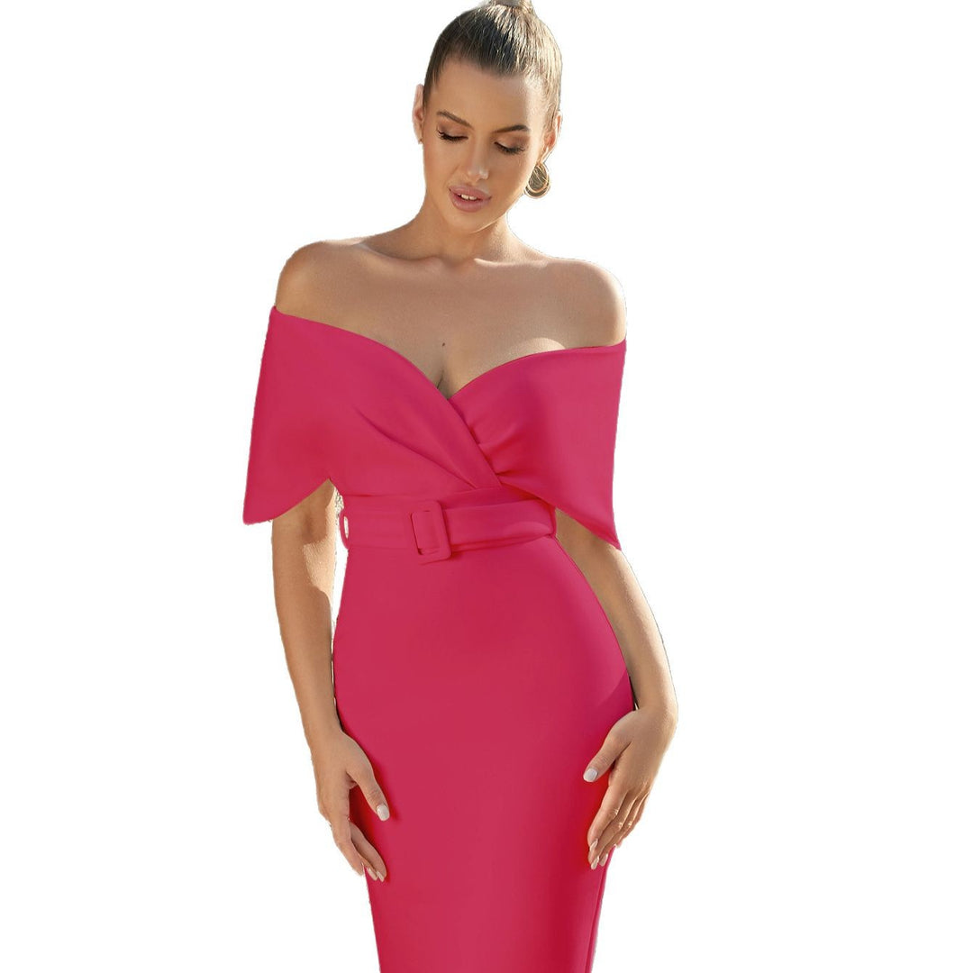 Kvinder Figur-Hugging Kjole med Off-Shoulder Drapering og Livbælt Stilla
