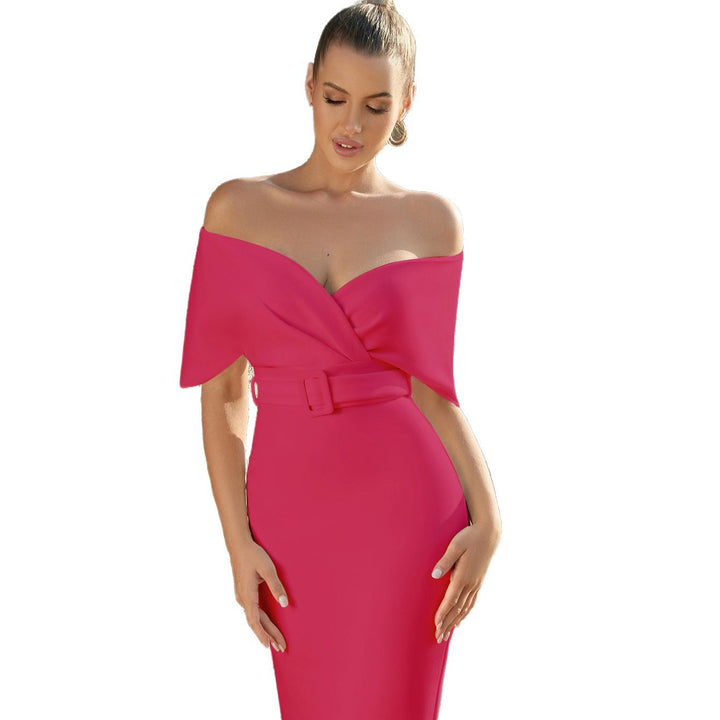 Kvinder Figur-Hugging Kjole med Off-Shoulder Drapering og Livbælt Stilla