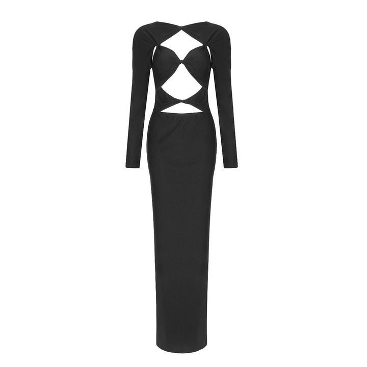 Damer Elegant Cut-Out-maxikjole med lange ærmer og dyb udskæring Skovae