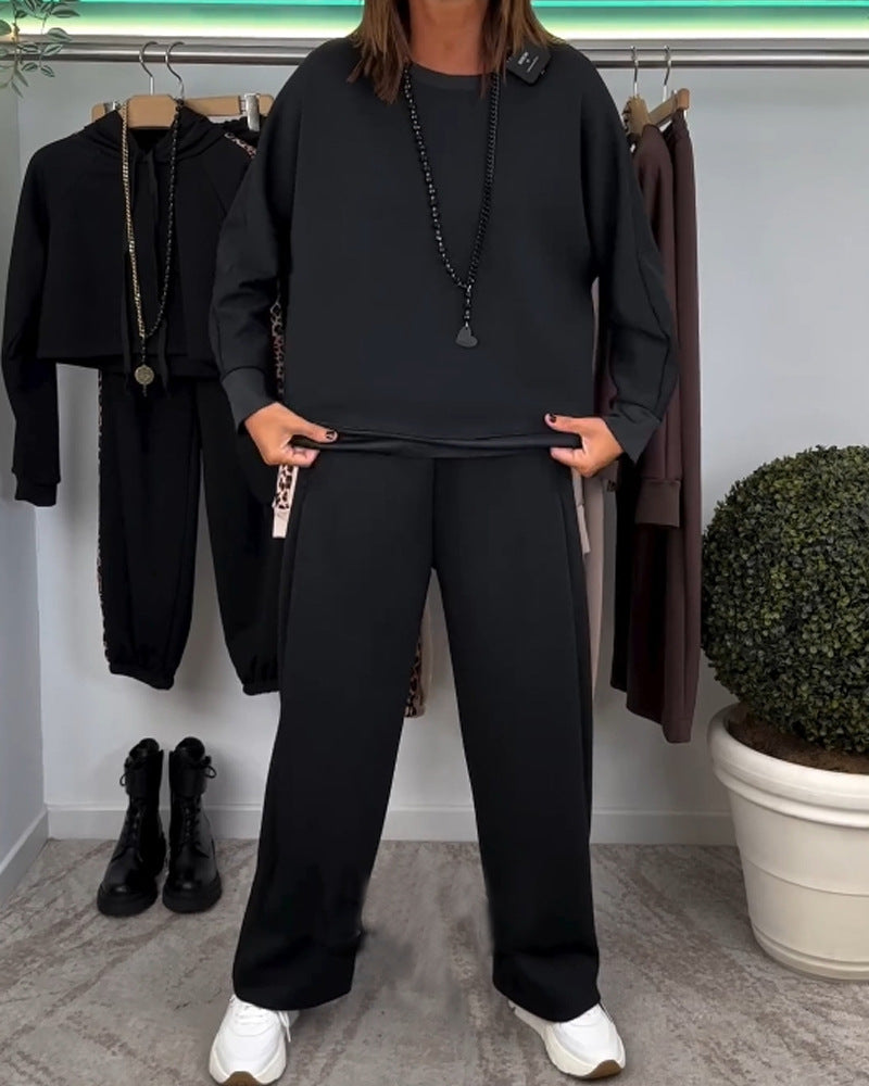 Dame nan Oversize-jogging-sæt med kasseformet sweatshirt og bred palazzo-bukser med dekorativt sidelært bånd Skovae