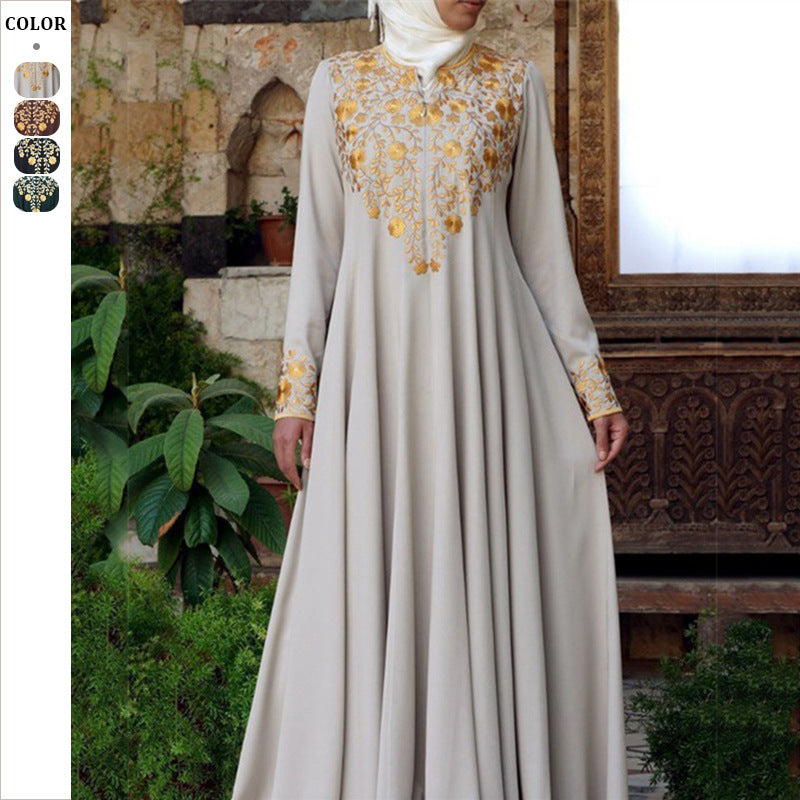 Dame Elegant Maxi Kjole med blomsterdetalje og lange ærmer Stilla Aften Kjole med dyb V-udskæring og skinnende nederdel Stilla