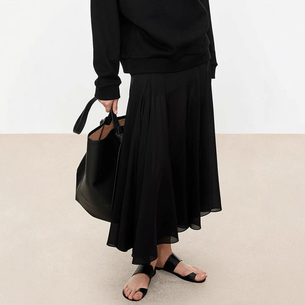 Dame elegant midikjole med flydende snit og asymmetrisk kant Stilla