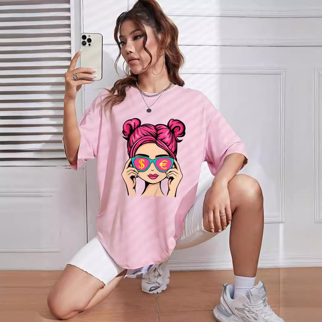 Dame afslappet T-shirt med kreativ retro-print Stilla