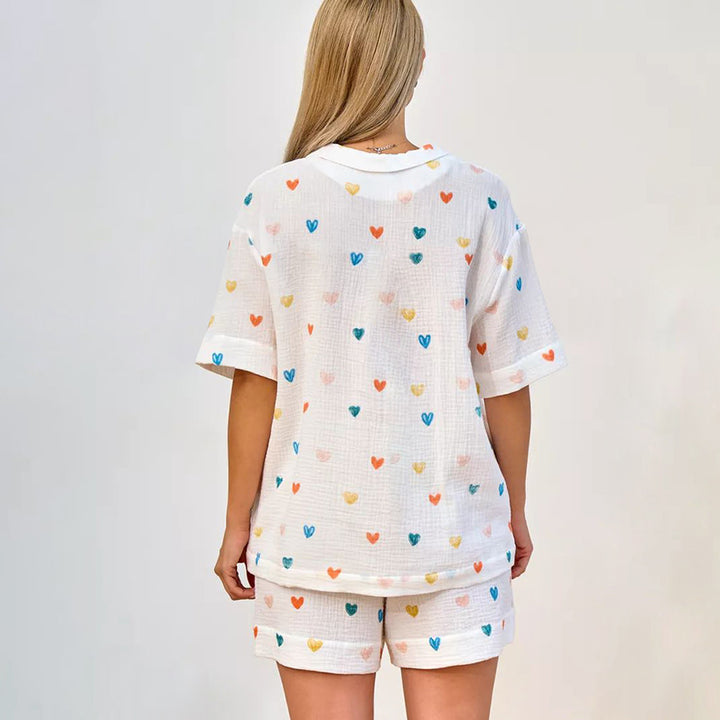 Dame Pyjama-sæt med hjerteprint og behagelig pasform Stilla