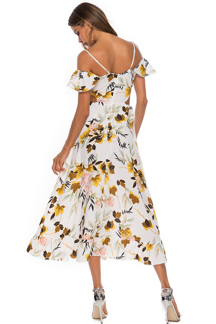 Dame Off-Shoulder Maxikjole med Ruffles detaljer og blomster mønster Stilla