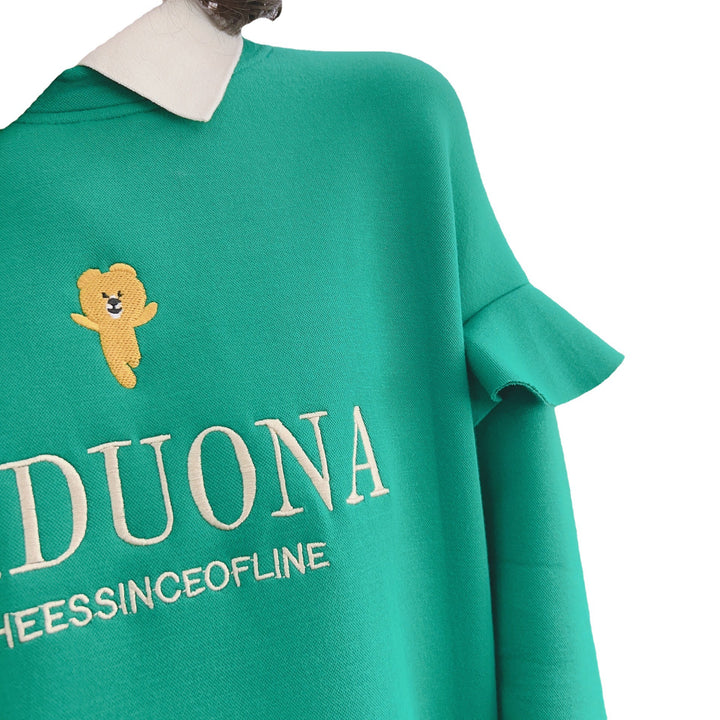 Dame sweatshirt med moderigtigt flæse-design og klassisk krave Stilla