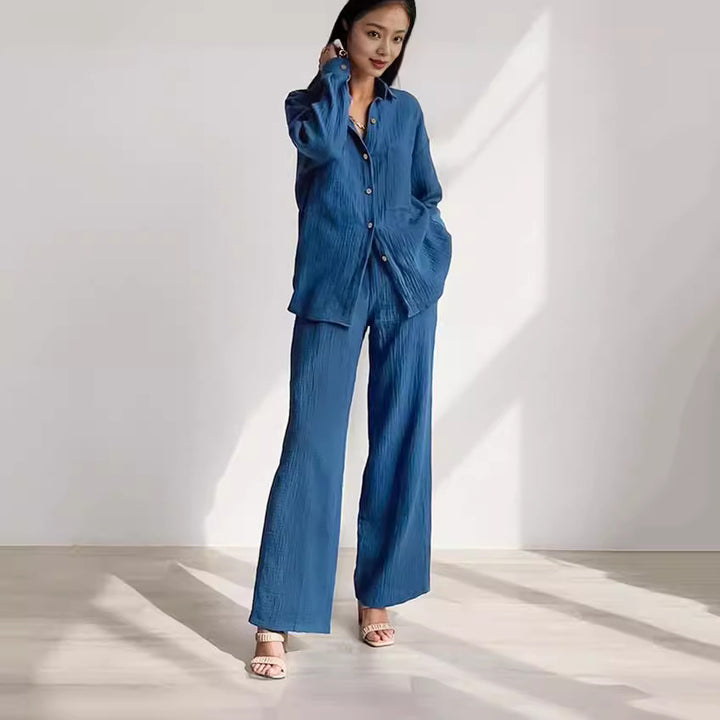 Dame let linnedragt sæt med oversized skjorte og løs pasform Stilla