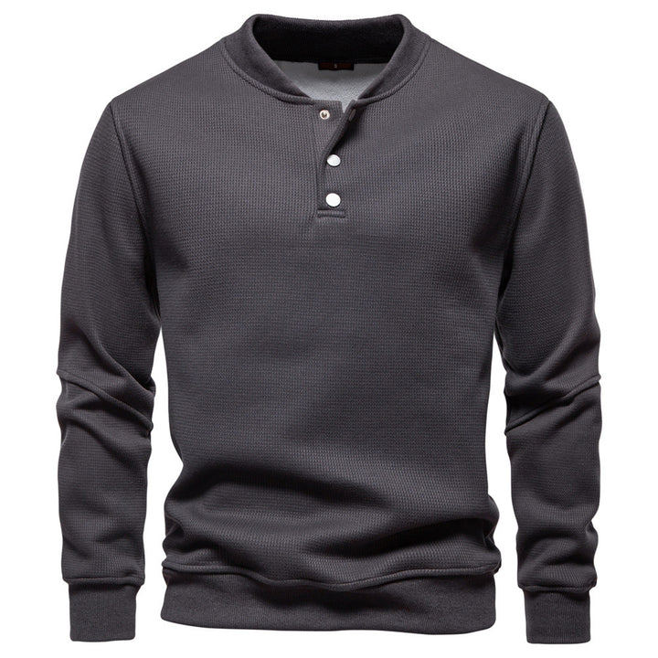 Herrer nan vaffelstruktur-Henley-pullover med kort tryknaplukning og ribkant Skovae