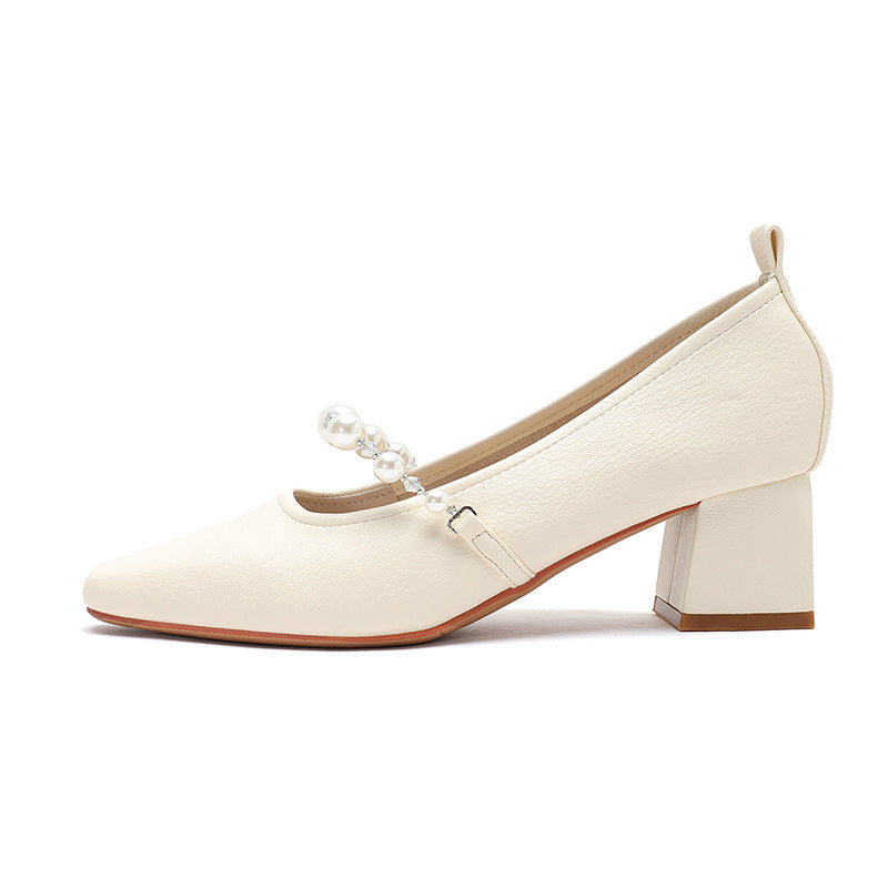 Femme Elegante Blok-hæls Mary Jane Pumps med Perleaccent Stilla