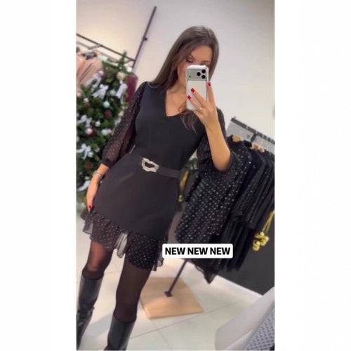 Dame elegant kjole med transparente puffærmer og lukning bælte Stilla