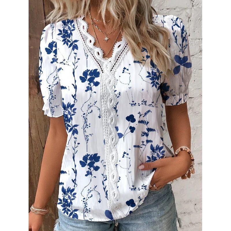 Damebluse med blomsterbroderi og knaplæst Stilla