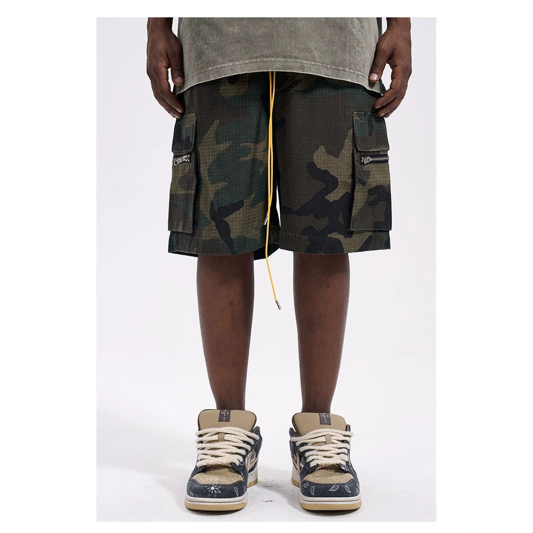 Herren nan Cargo Shorts i camouflage ripstop med elastisk liv, snortræk og lynlåslommer Skovae