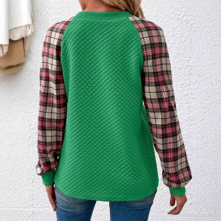 Dameu Casual Sweatshirt med quiltet design og ternede ærmer Stilla