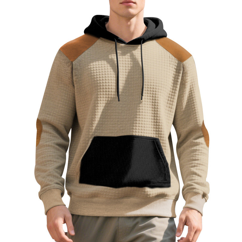 Herre nan urban vaffelstrik-hoodie med kengurulomme og kant Skovae