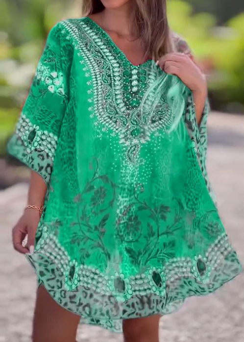 Dame Kaftan med elegant V-udskæring og funkende print Stilla