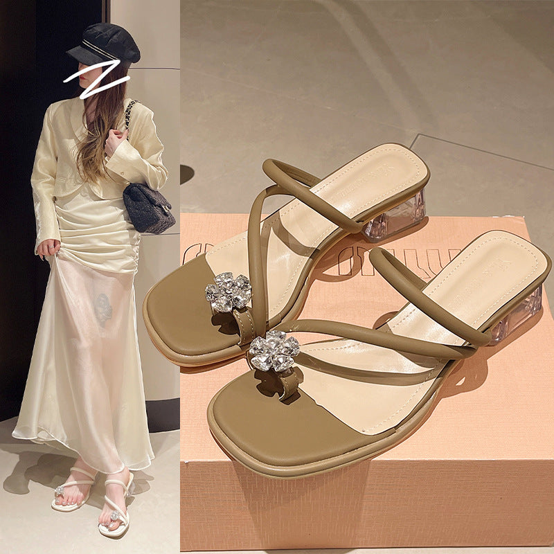Dame Stilige Åbne Tå Slides Sandaler med Dekorativ Krystal Accent Stilla