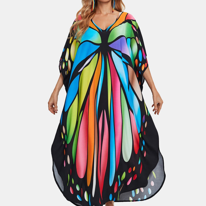 Dame Kaftan med kunstnerisk etno-mønster og elegant V-udskæring Stilla