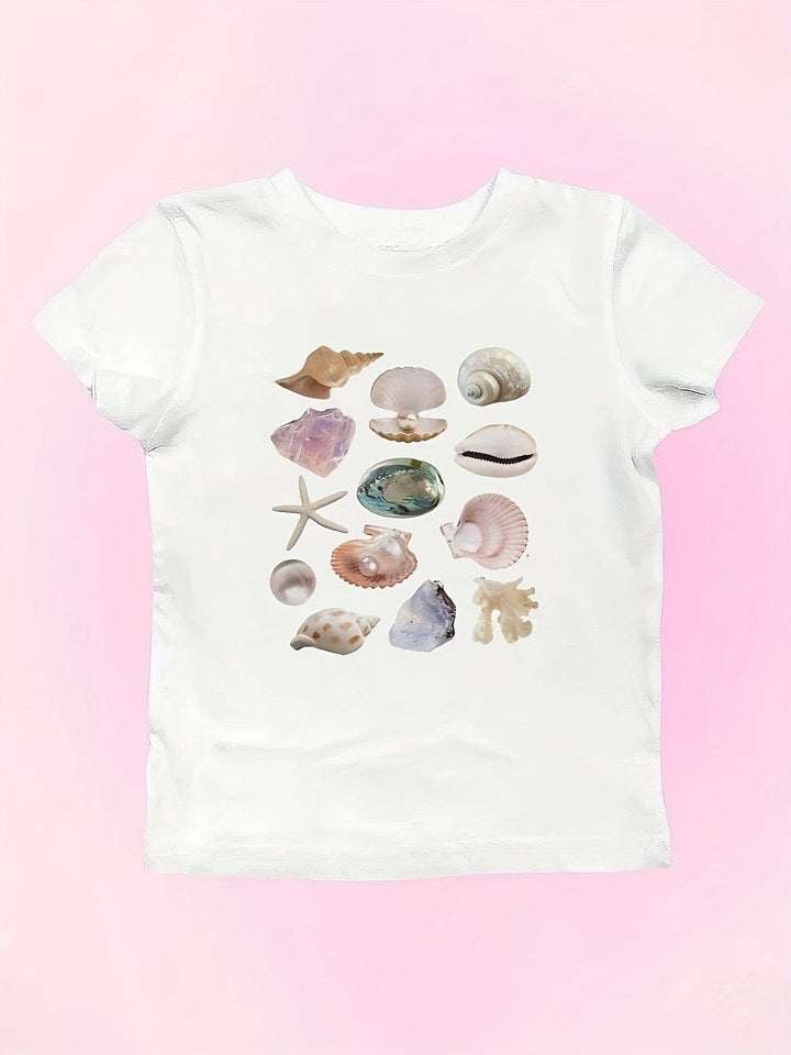Dame Crop-T-Shirt med muntert kirsebærmotiv Skovae