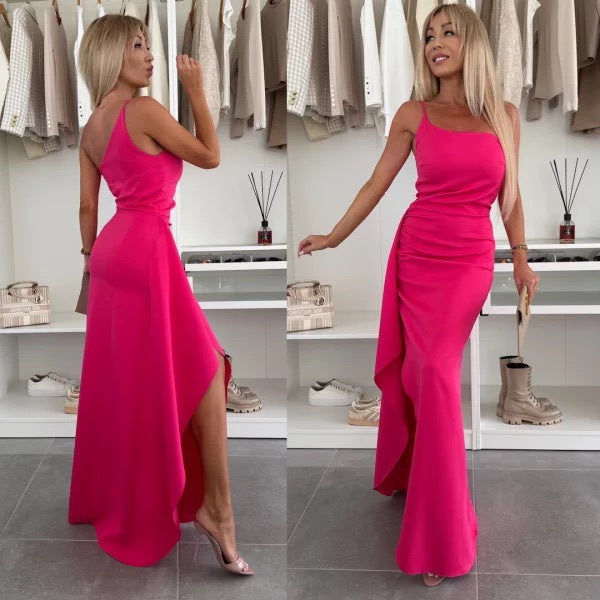 Dame Elegant aftenkjole med asymmetrisk kant Stilla