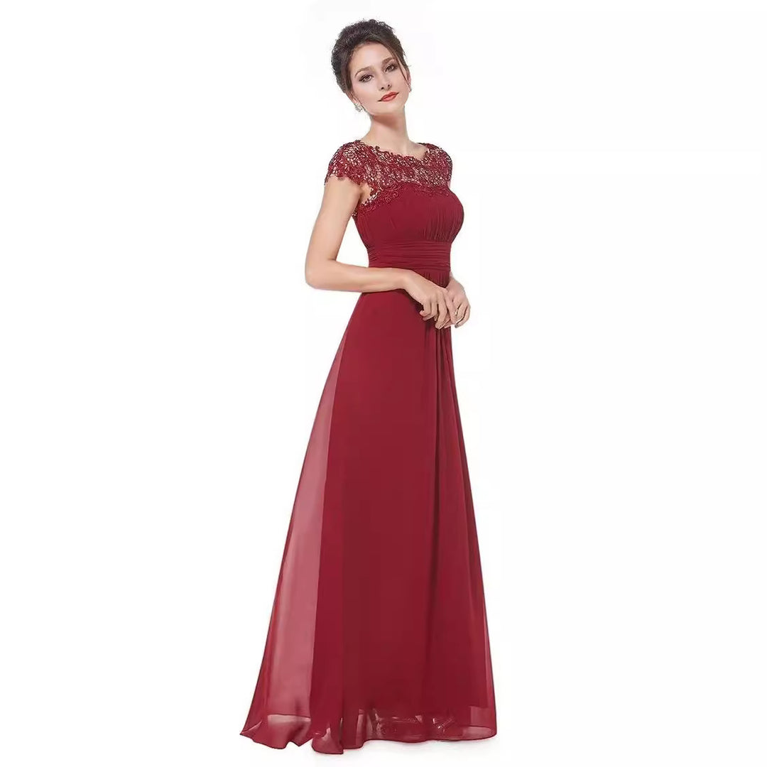 Dame Elegant Maxi Kjole med Blonde Top og Flydende Nederdel