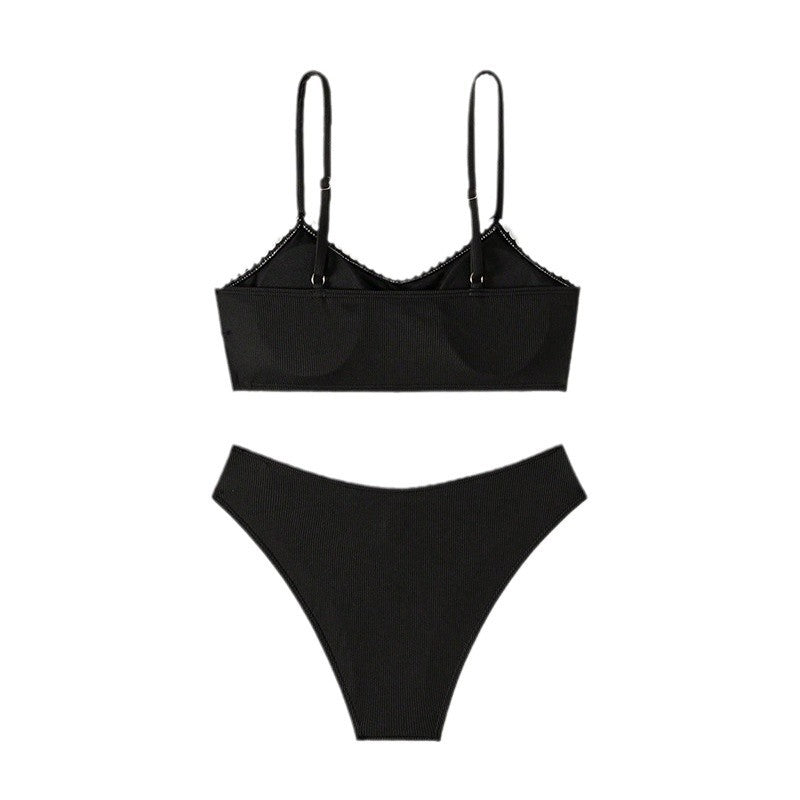Dame Rib-Balloonet Crop-Svømmetop og Højtskåret Bikini-Sæt Stilla
