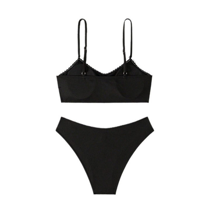 Dame Rib-Balloonet Crop-Svømmetop og Højtskåret Bikini-Sæt Stilla