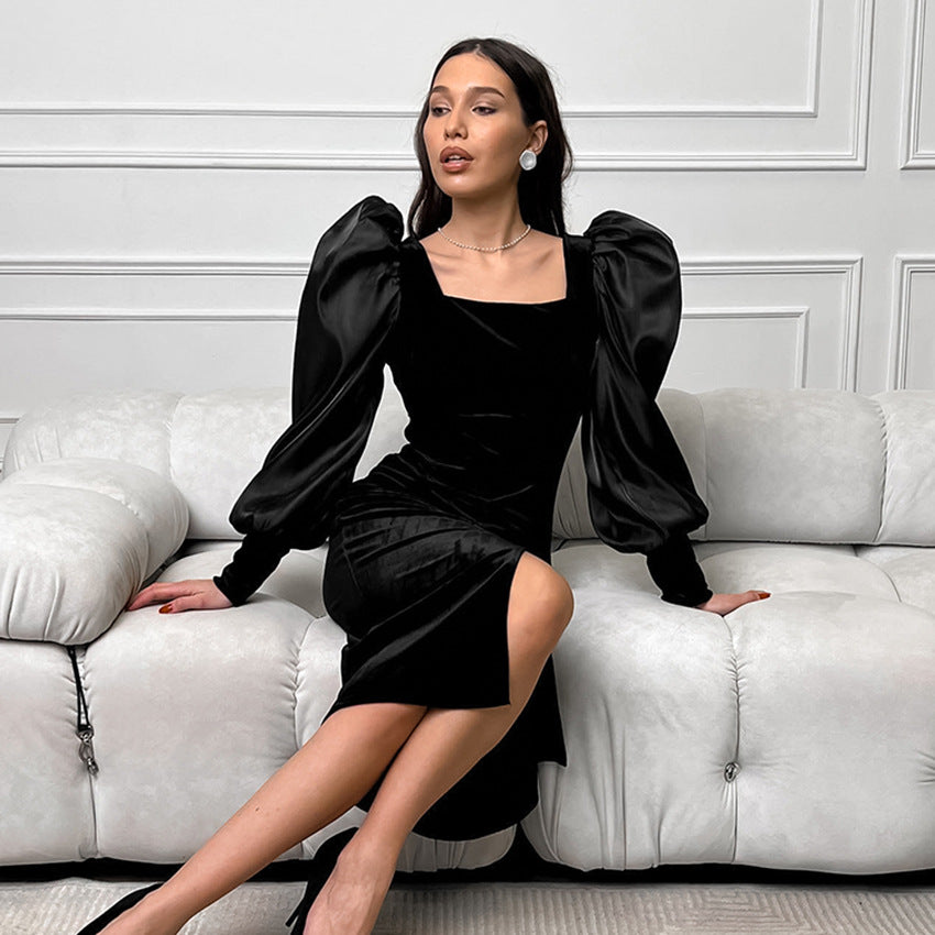 Dame maxikjole med volumenærmer og elegant draperingsdesign Stilla