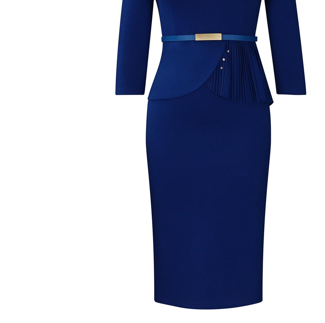 Dame Midi-kjole med elegant plissering og figursyet design Stilla