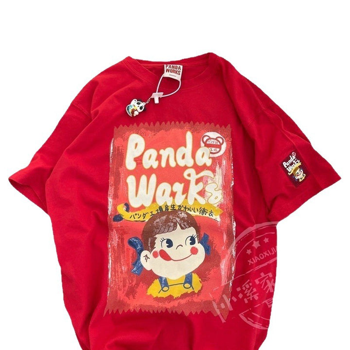 Dame T-shirt med kreativ panda grafiktryk og løs pasform Stilla