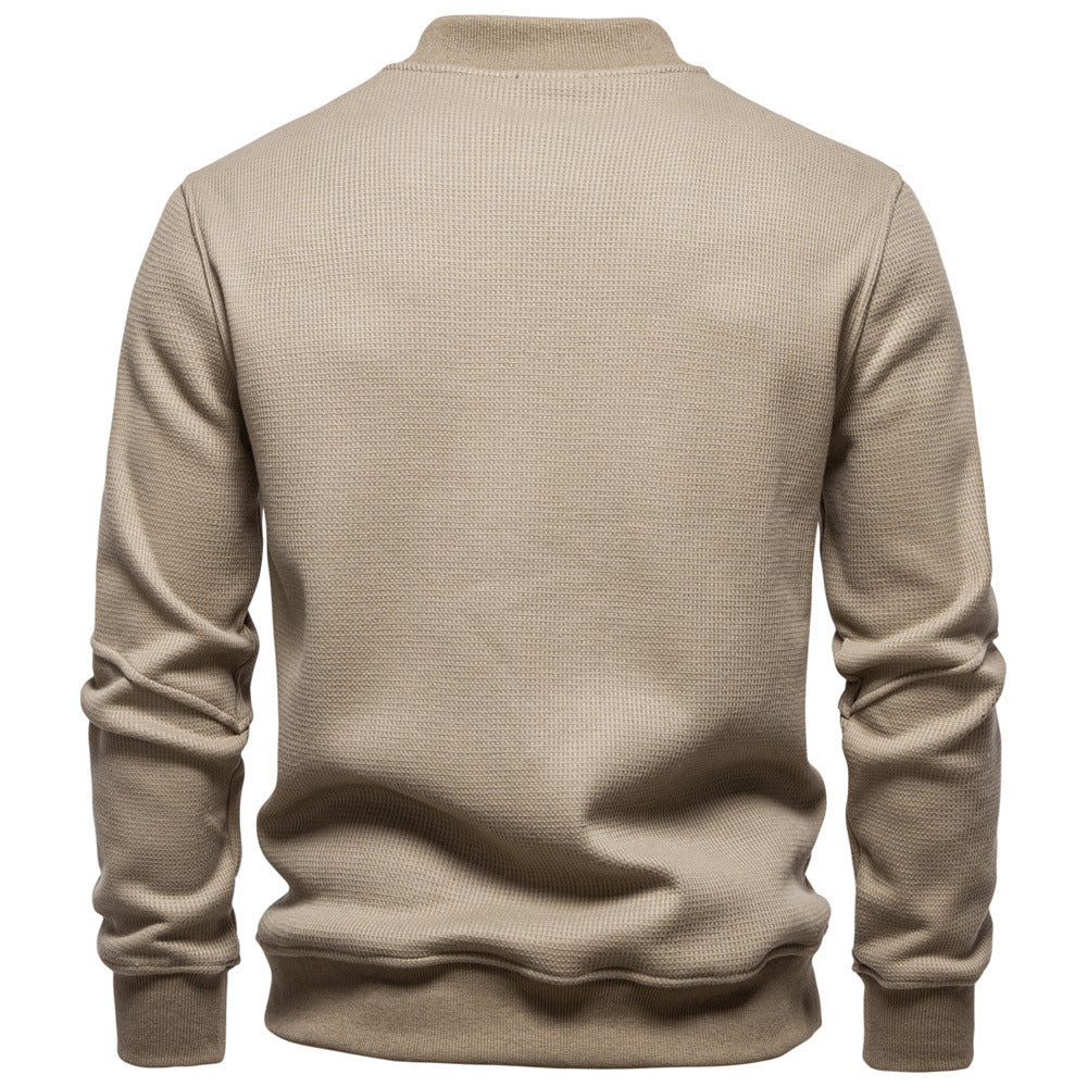 Herrer nan vaffelstruktur-Henley-pullover med kort tryknaplukning og ribkant Skovae