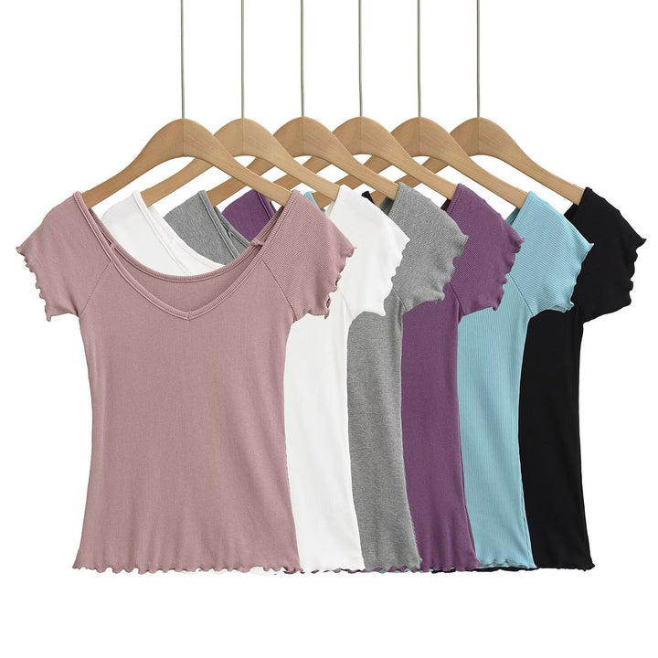Dame alsidig, let T-shirt med rynket kant Stilla